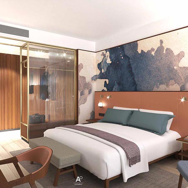 Double bed in the hotel